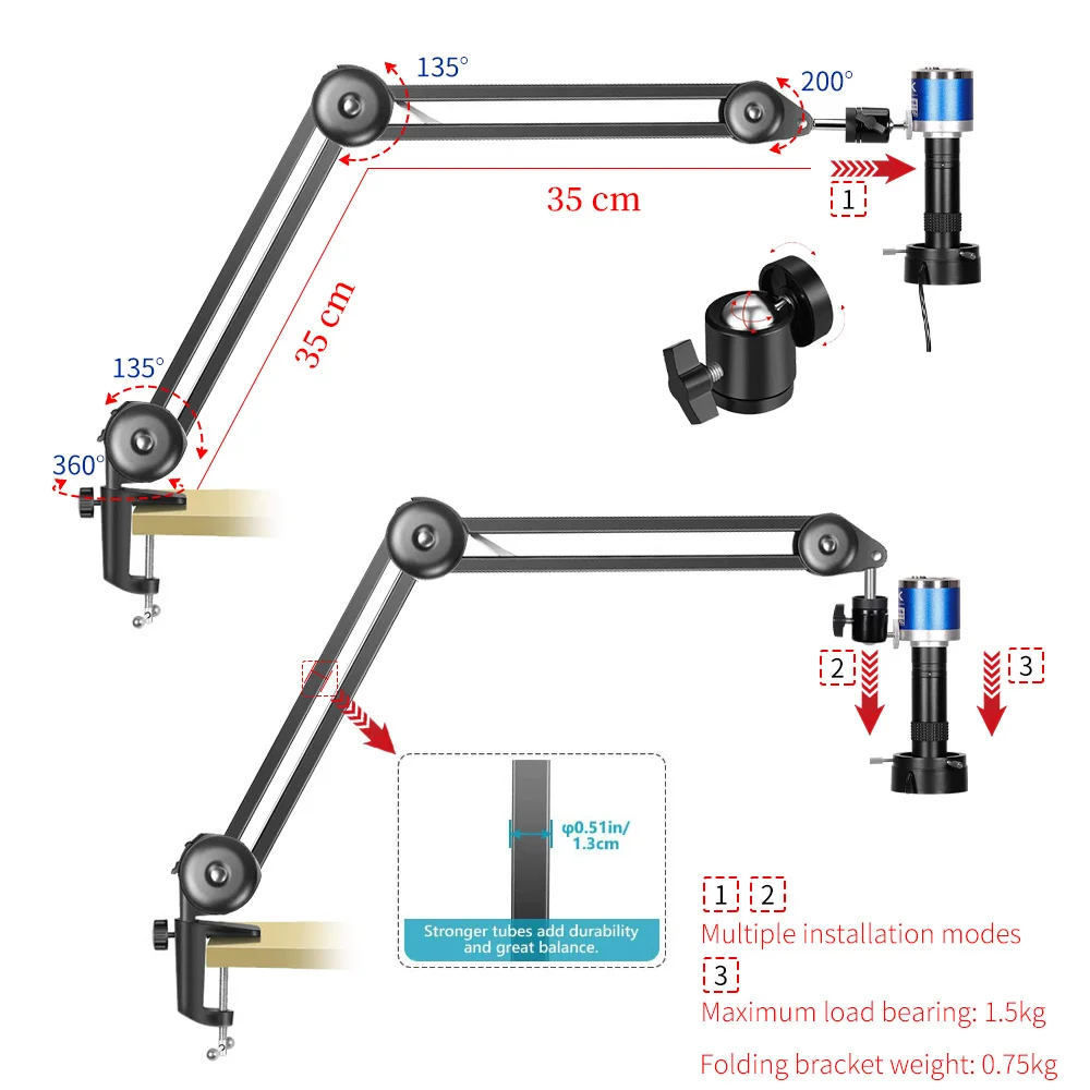 ZONGMAI 4K full HD Industrial microscope C-Mount Digital Camera PCB welding mobile phone repair enhanced stand microscope 4