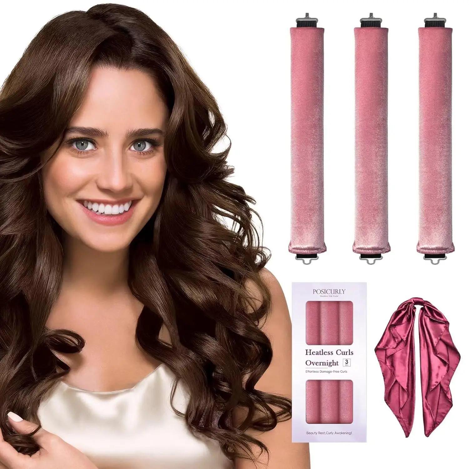 Luxurious Heatless Curling Set with Satin Scarf – Overnight Hair Rollers for Effortless Waves