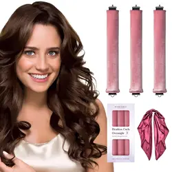 Luxurious Heatless Curling Set with Satin Scarf - Overnight Hair Rollers for Effortless Waves (Pink )