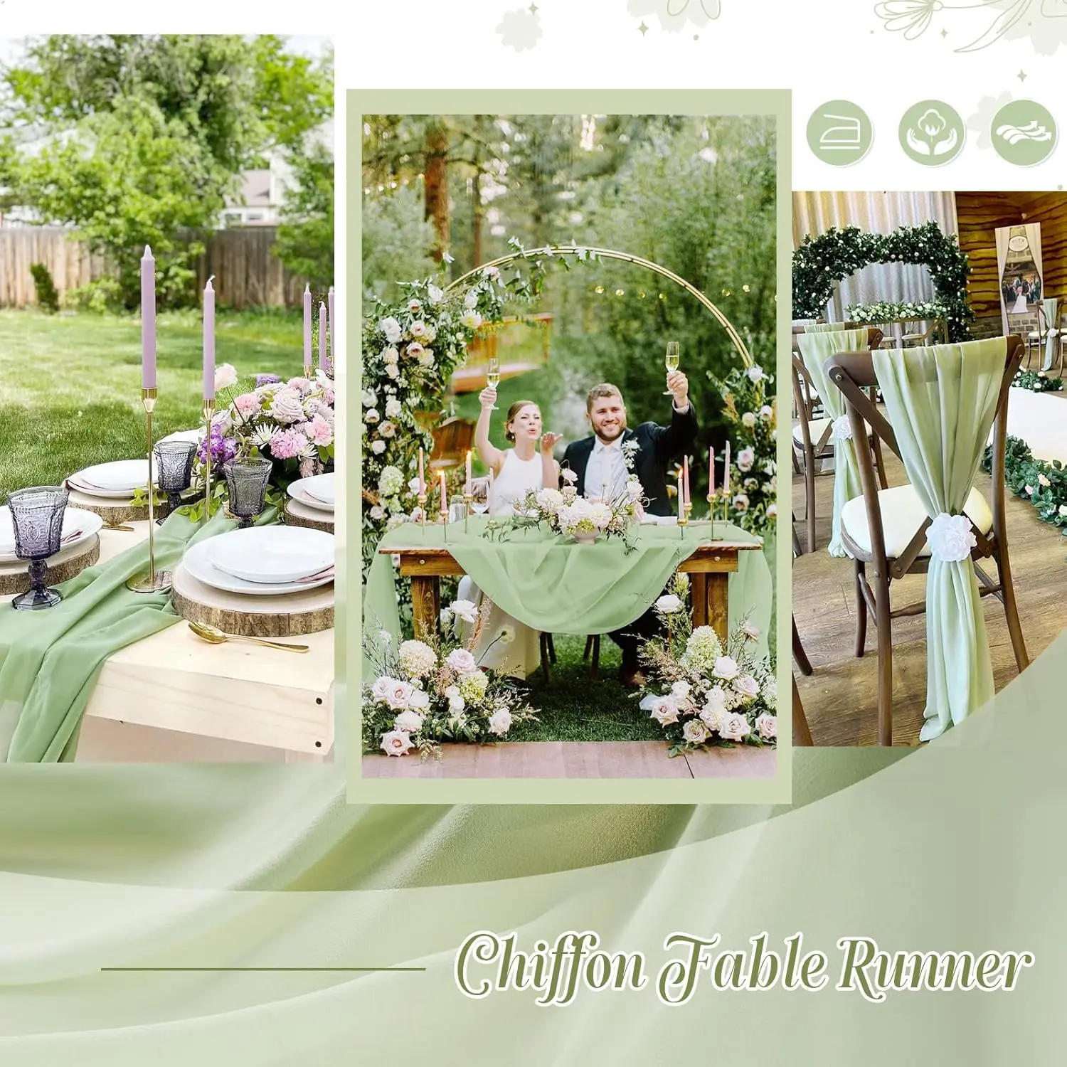 Sage Green Chiffon Table Runner, Sheer Wedding Runner, Romantic Rustic Table Runner for Wedding Christmas Table Decorations 6