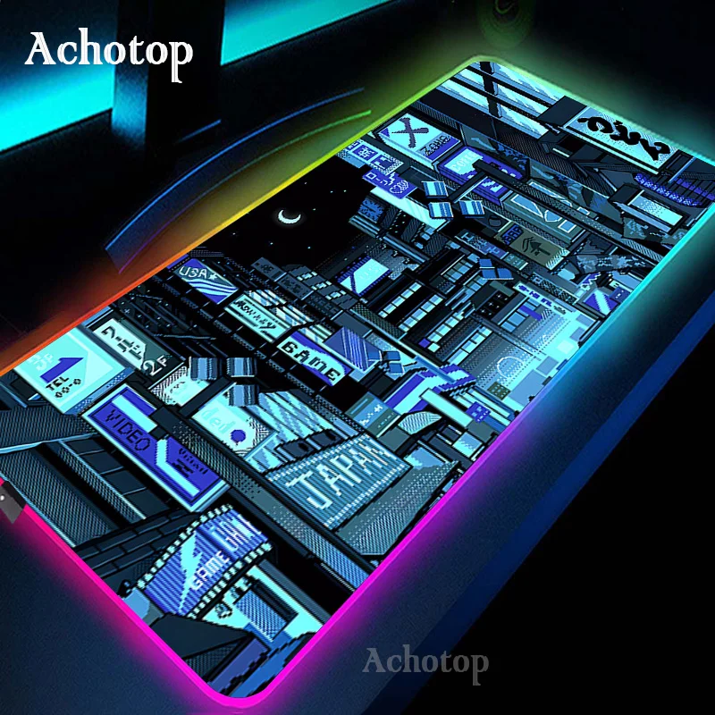 

City Street RGB Mousepad Gamer Mause Pad Japanese Keyboard Mats LED Gaming Mousepad Desk Mat XXL large Edge Locking Mause Pads