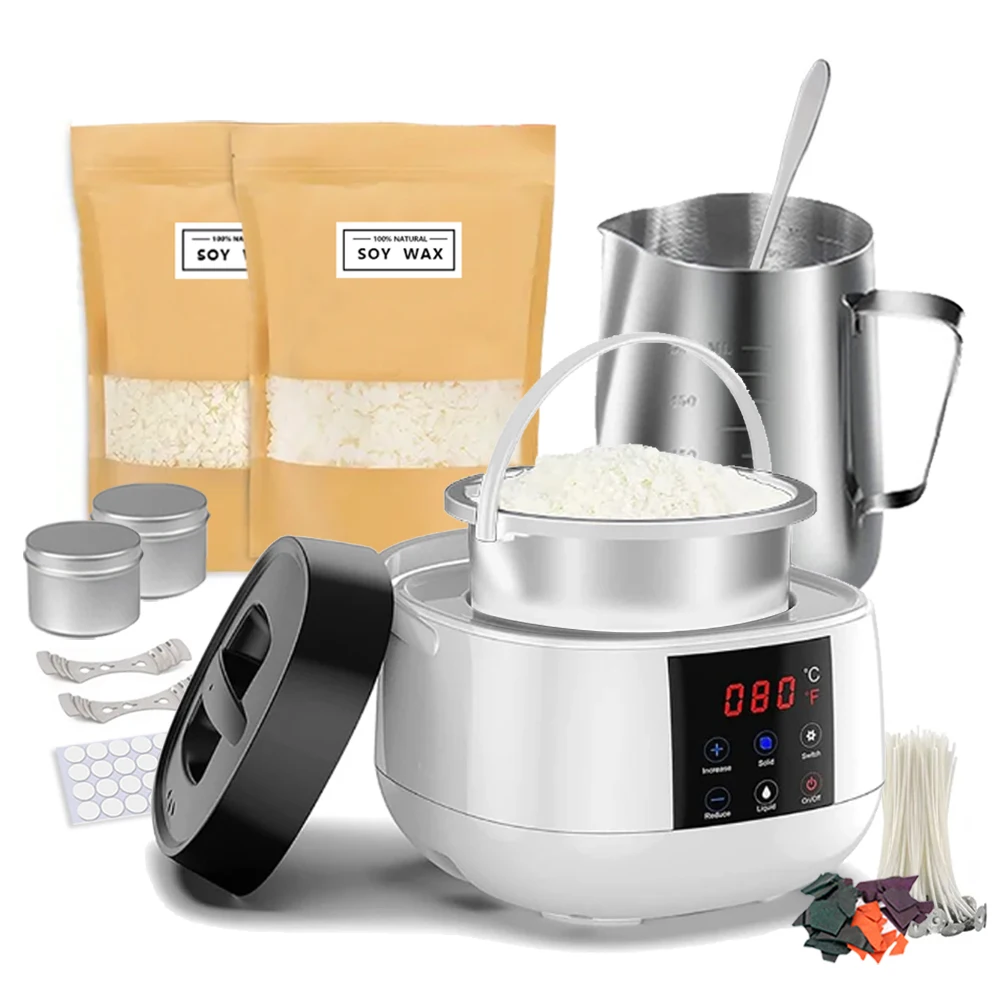 500ml Candle Making Wax Melting Pot Wax Pot Smart LCD Temperature Display for Adults Beginner Soy Wax Dye Wicks Sticker Candle making kit