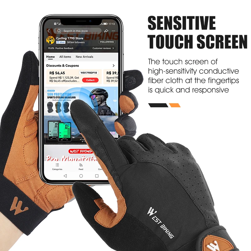 WEST BIKING Cycling Bicycle Gloves Men Women Touch Screen MTB Road Bike Gloves Shockproof Breathable Motorcycle Sports