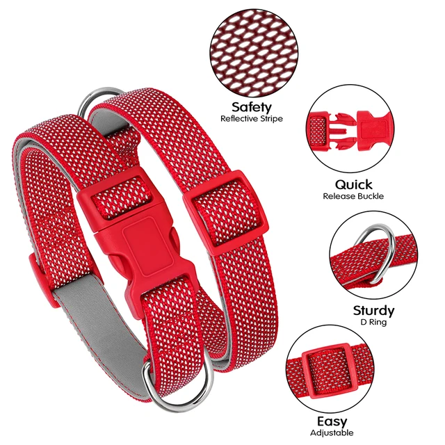 6 Colors Reflective Pet Dog Collar Breathable Nylon Dog Collars Necklace Adjustable Puppy Collars for Small Medium Dogs Pug 3