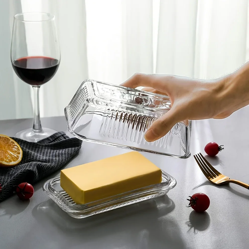 Clear Butter Dish With Lid Cake Cheese Decoration Box Multifunctional Food Storage Vintage Glass Butter Holder Container