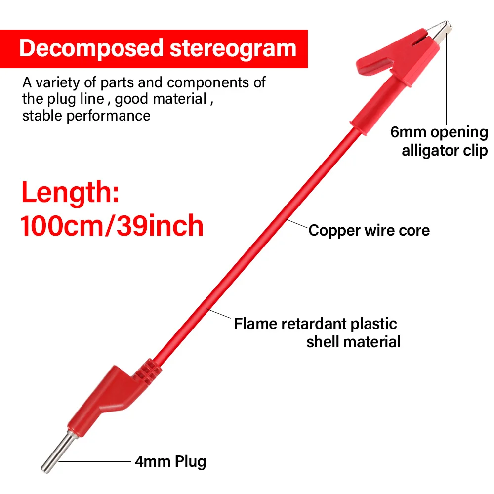 Silicone Cable Wire 2Pcs 1M 4mm Alligator Clip to Banana Plug Test Cable Lead Connector 15A Dual Probe Multimeter Measure Tool
