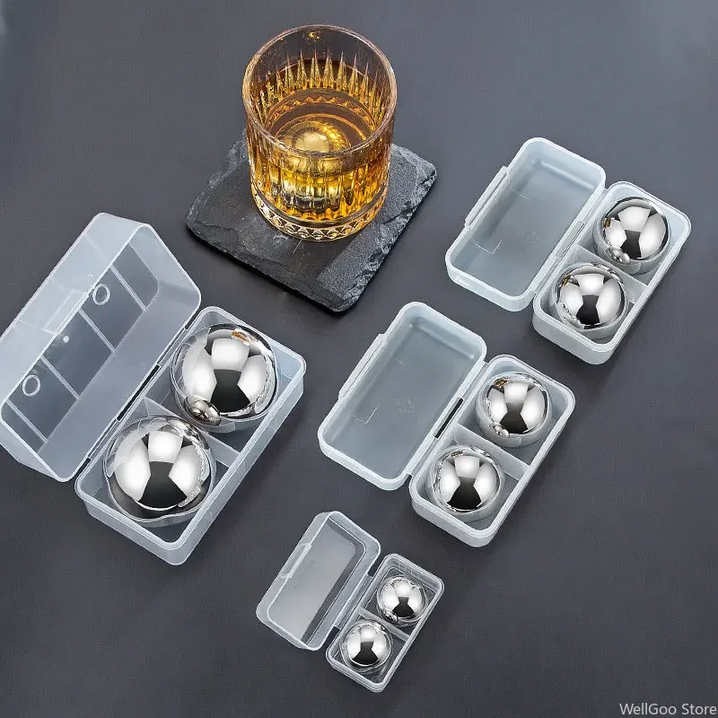 1/2PCS 304 Stainless Steel Ice Hockey Whiskey Chilled Globe Vodka Frozen Ball Kitchen Bar Utensils Reusable Round Metal Ice Ball