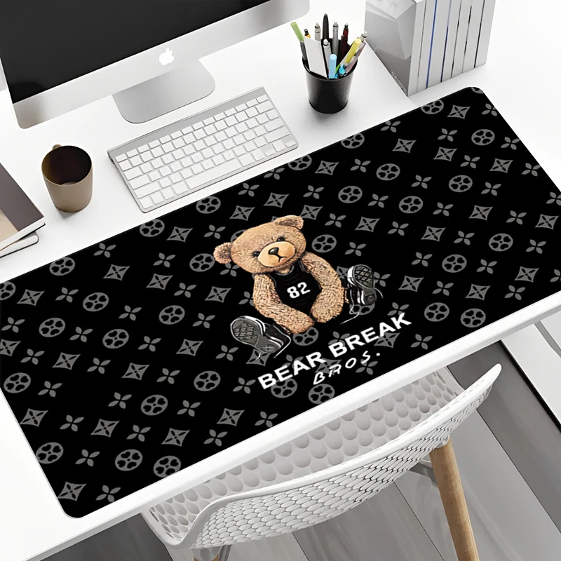 French Popular Bear large size cool mouse pad 900x400 non-slip esports learn desk mat game player mouse pad desktop accessories 4