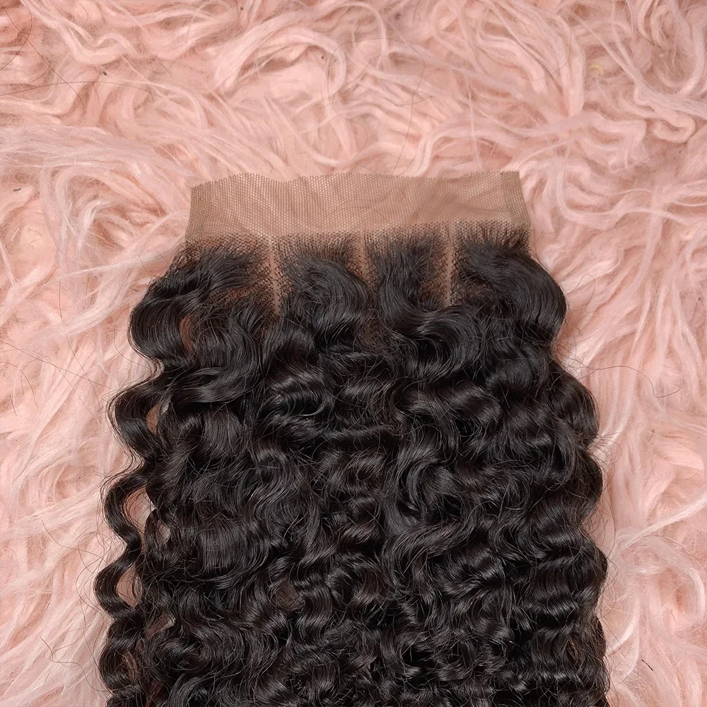 Human Hair Lace Closure 4x4 Lace Front Closure 100% Hand Tied Nature Remy Pixie Curl Transparent Only Three Parts