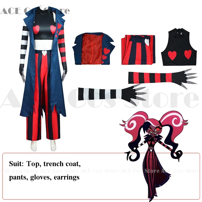 Hazbin Velvette Hotel Cosplay Outfit Costume Wig Earring 3V Vees VVV Halloween Party Demon Carnaval Anime Cosplay Women Clothes 27