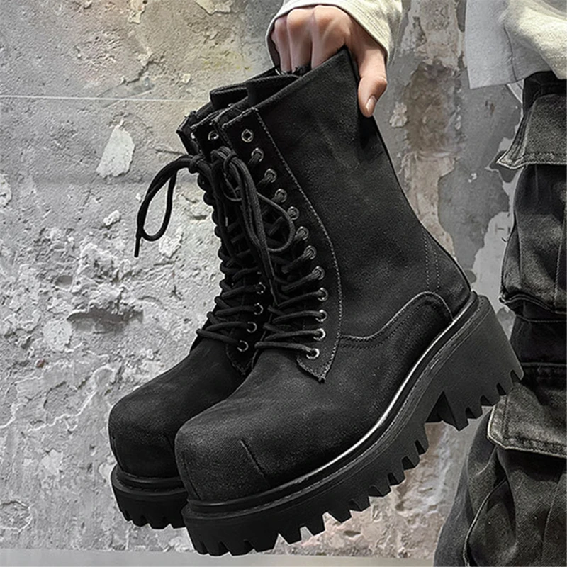 Luxury Designer Thick Sole Shoes Platform Chunky Heels Men Boots