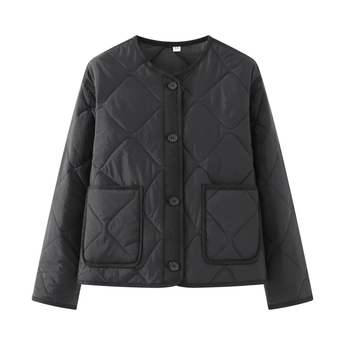 Woman Loose Quilted Jacket Coat O-Neck Single Breasted Pocket Solid Color Cropped Jacket Simple Autumn Winter New Chic Outwear