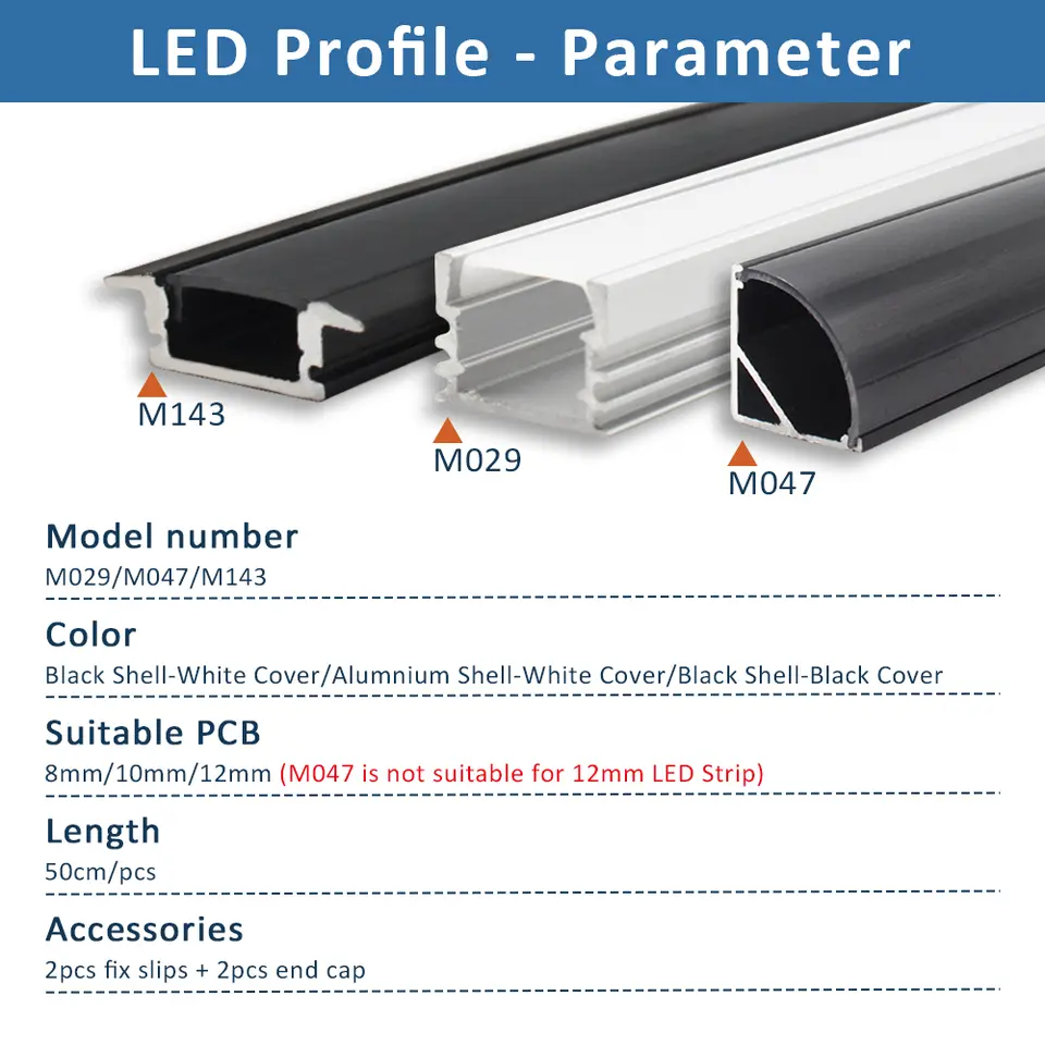 LED Strip Aluminum Profile 50CM Recessed Surface Mounted Aluminium Channel with Diffuser PC Cover for 8mm 10mm Linear Lighting image 2