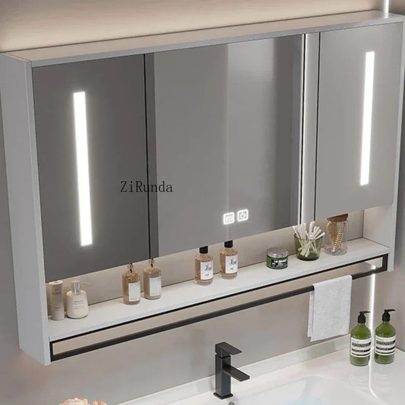 Nordic Smart Bathroom Mirror Cabinet Fashion Simple Large Capacity Beauty Lamp Mirror Cabinet Shelv Furniture Arredo Bagno FYBC