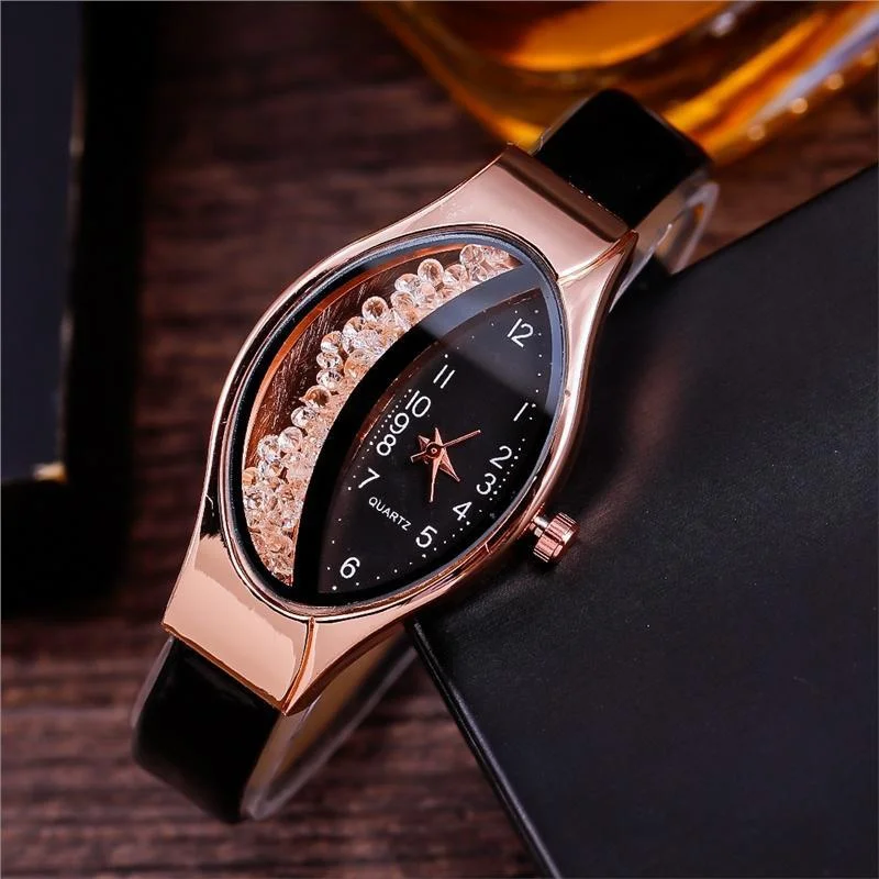 Elegant Women Crystal Oval Dial Quartz Wrist Watches Lady Leather Strap  Casual Watch Gift 4