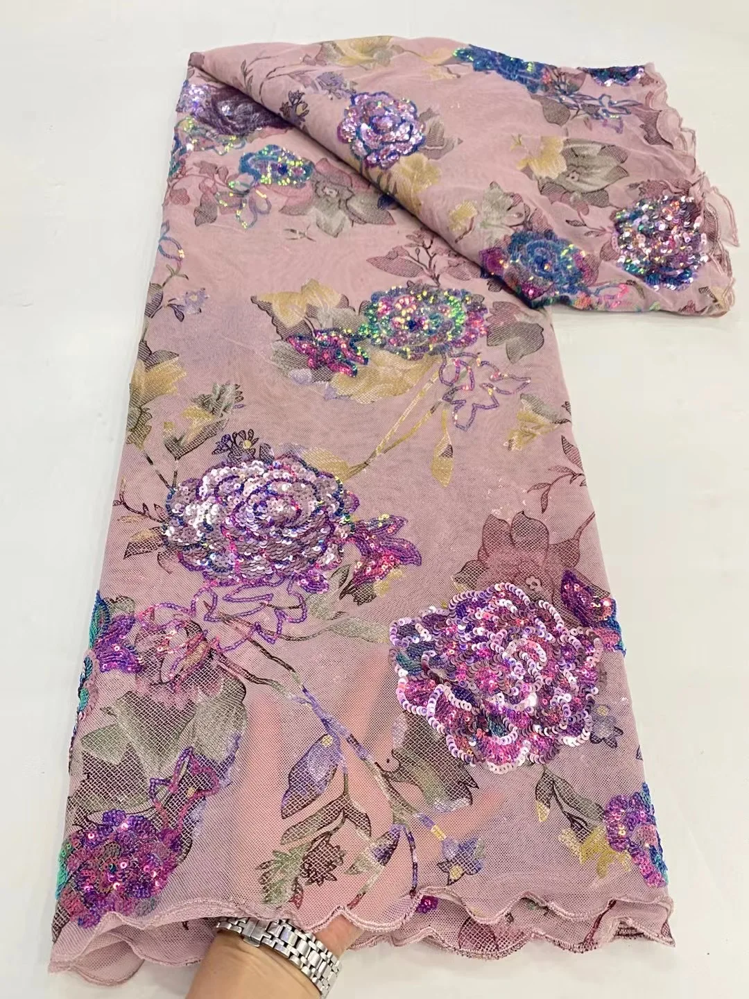 

Latest African 5 Yards Tulle Lace Fabric 2023 High Quality French Sequins Embroiderey Lace Fabric Nigerian For Wedding Dress Sew