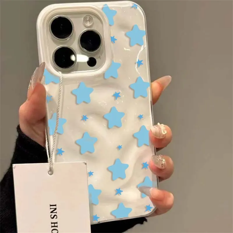Korean-Inspired Wrinkled Yellow Stars Shockproof Phone Case with Textured Soft Back Cover