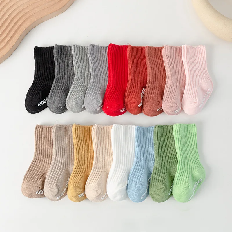 

Autumn and Winter Baby Socks Solid Color Double Needle Children's Socks Vertical Stripe Baby Tube Socks Non-slip Floor Socks