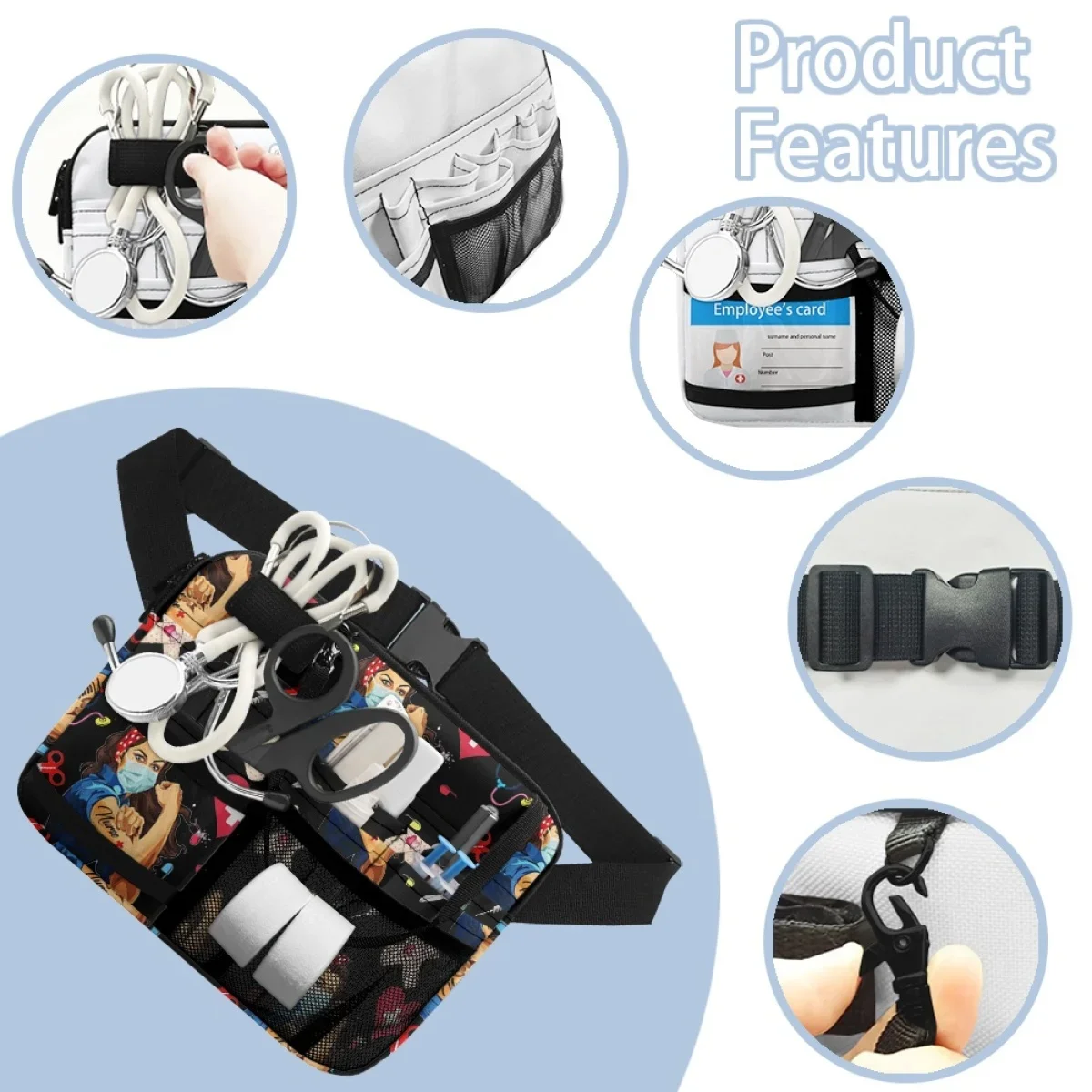 2023 Utility Hip Bag Black Nurse Designer Belt Pouch Multiple Pocket Organiser Fanny Pack for Stethoscopes Bandage Scissor Gift
