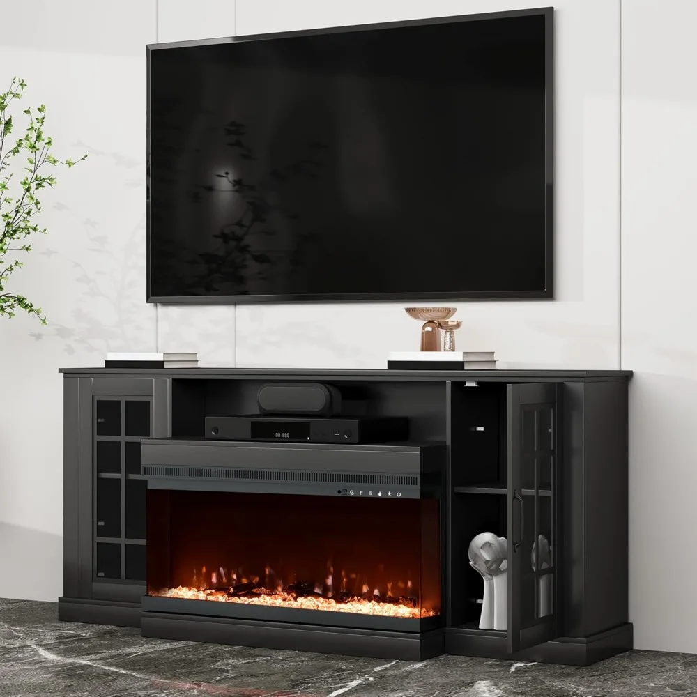 3-Sided Farmhouse Fireplace TV Stand for TVs Up To 80'', 70'' Large TVs Stands with 36'' Electric Fireplace, TV Stand 6