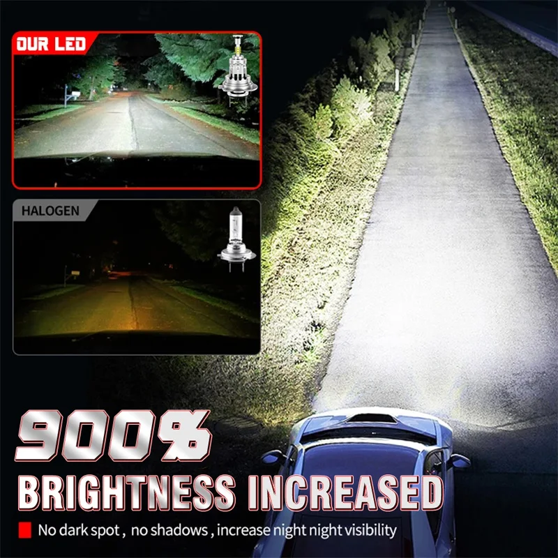 Ultra-Bright H7 LED Headlight Bulb with 360° Illumination, Canbus Enabled, 2500W 3,000,000 Lumens, 4-Side CSP Technology