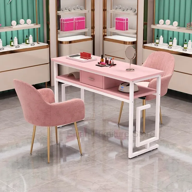 Modern Exquisite Table Manicurist Pink Station Vanity Beauty Desk Manicure Commercial Mesas De Manicura Salon Furniture CY50NT