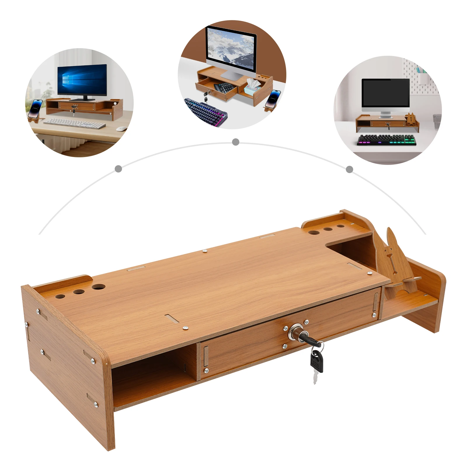 3-Style Desk-Holder Shelf Laptop-Stand Wood Monitor Riser Computer Screen Riser Shelf Plinth Strong Laptop Stand Desk Holder