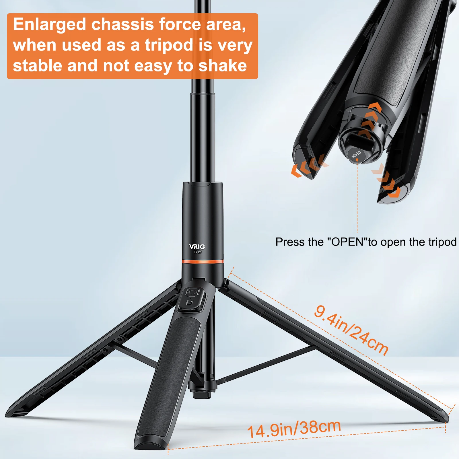 VRIG TP-19 확장형 셀카봉 삼각대, 휴대폰 원격 셔터, 브이로그 셀카 라이브 스트리밍 사진 비디오용, 160cm