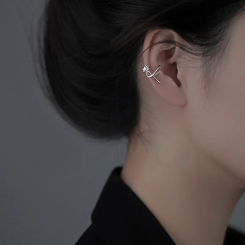1PC Fashion Silver Color Butterfly Rose Ear Clip Earring Women Ear Cuffs Without Piercing Fake Cartilage Earring Party Jewelry
