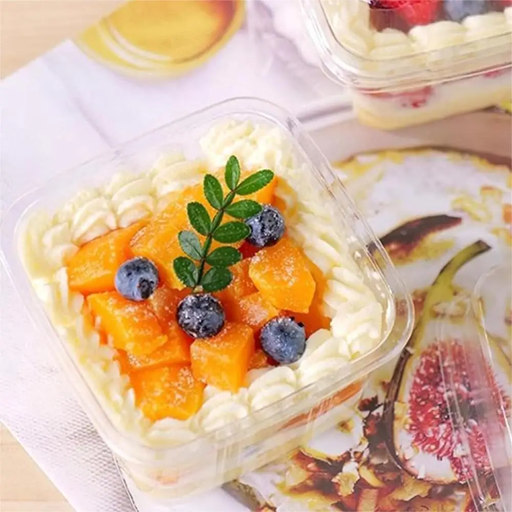 25Pcs Plastic Dessert Cups With Lids food storage containers 8oz Reusable Cupcake Container Clear Square Single Dessert Box Sealed Cake Storage Box