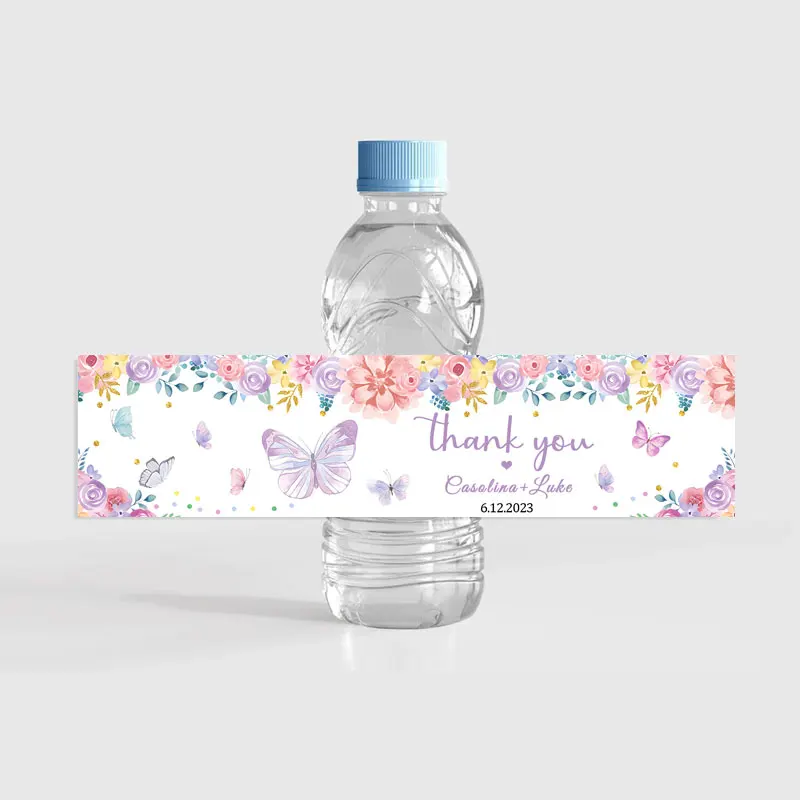 Custom Personalized Butterfly Birthday Party Water Bottle Stickers Floral Bottle Labels Girl Happy Birhday Baptism Wedding Decor