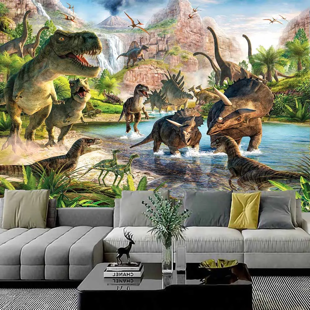 Dinosaur Forest Printing Home Decor Tapestry Wall Hanging Wild Animal Art Theme Beautiful Living Room Bedroom Decorative Curtain