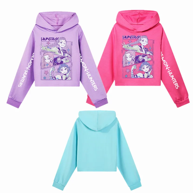KPop Chasseurs De Démons Fanmerch Mira Rumi Zoey Huntrix Haut Court Oreilles De Chat Sweat à Manches Longues Filles Mode Sweat à Capuche / Hoodies Et Sweatshirts