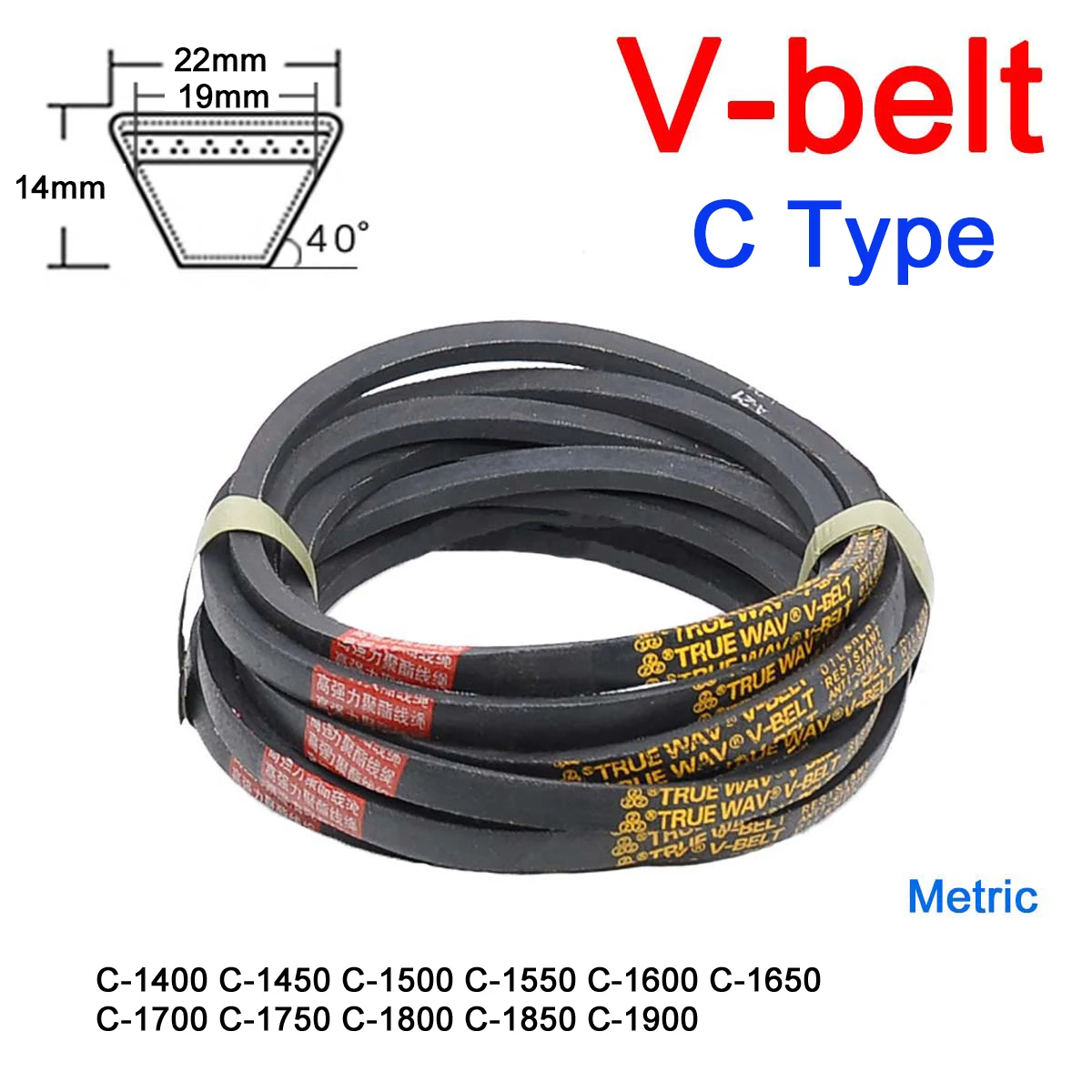 

1Pc C Type V-belt Pitch Length 1400 1450 1500 1550 1600 1650 1700 1750 1800 1850 1900mm for Automotive, Agricultural Equipment