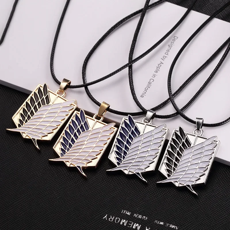 

Anime Attack on Titan Alloy Necklace Figure Toys Wings of Liberty Shingeki No Kyojin Leather Chain Gold Silver Pendant Gift