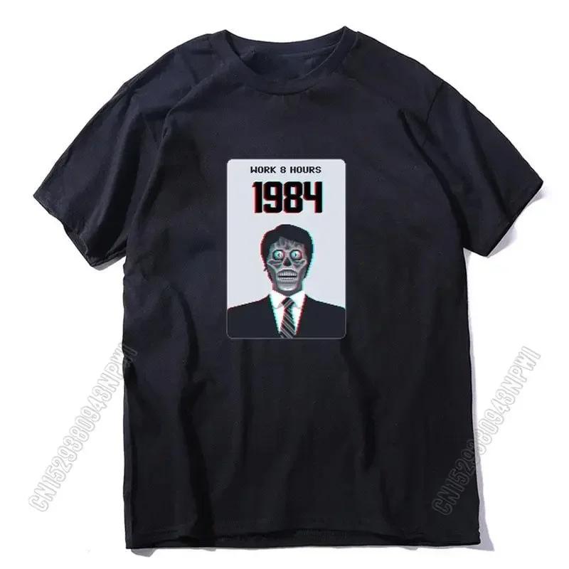 

Мужская футболка с круглым вырезом и принтом, свободная летняя футболка с круглым вырезом, 100% хлопок, 1984