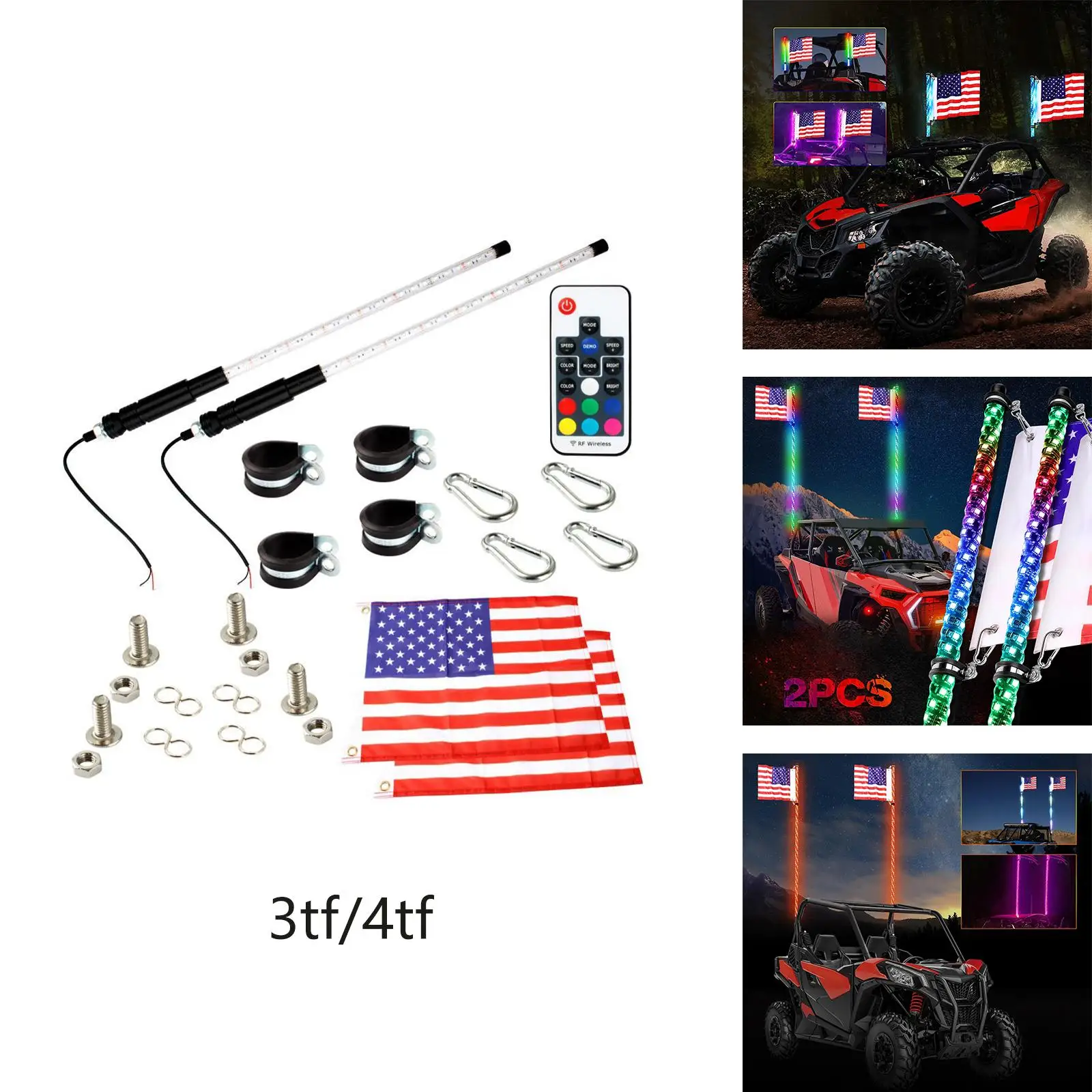 2Pcs LED Lights, RGB Watreproof 300 Flash Patterns Spiral Lighting Fit for UTV ATV Motorcycles Buggy Boat Rail 2Pcs LED Lights, RGB Watreproof 300 Flash Patterns Spiral Lighting Fit for UTV ATV Motorcycles Buggy Boat Rail