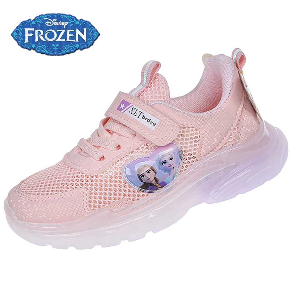 Disney New Kids LED Casual Sneakers For Spring Girls Frozen Princess Sports Shoes Children