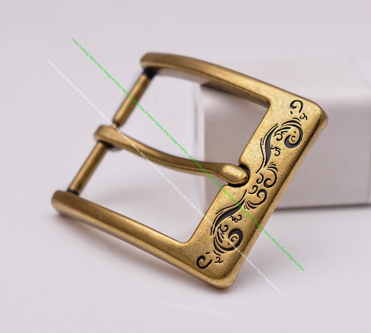Männer Vintage Messing Blume Gravierte Rechteck Prong Pin Zunge Leathercraft Jeans Leder Gürtel Schnalle Ersatz Innere Größe 40mm – Detail 15