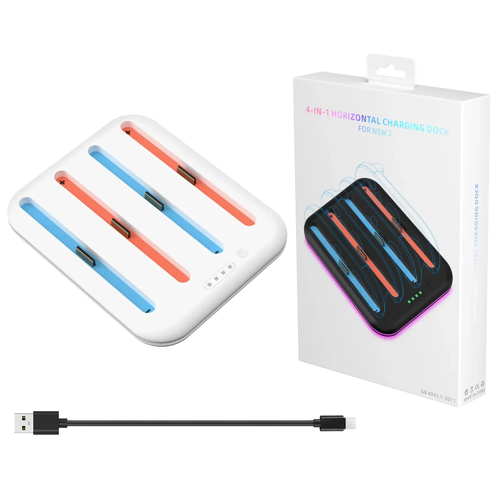 Charging Dock JYS-NS2303 for Switch 2 Gamepad with 4 Slot Fast Charge, Real Time LED Status&Safety protections&Charging Cord