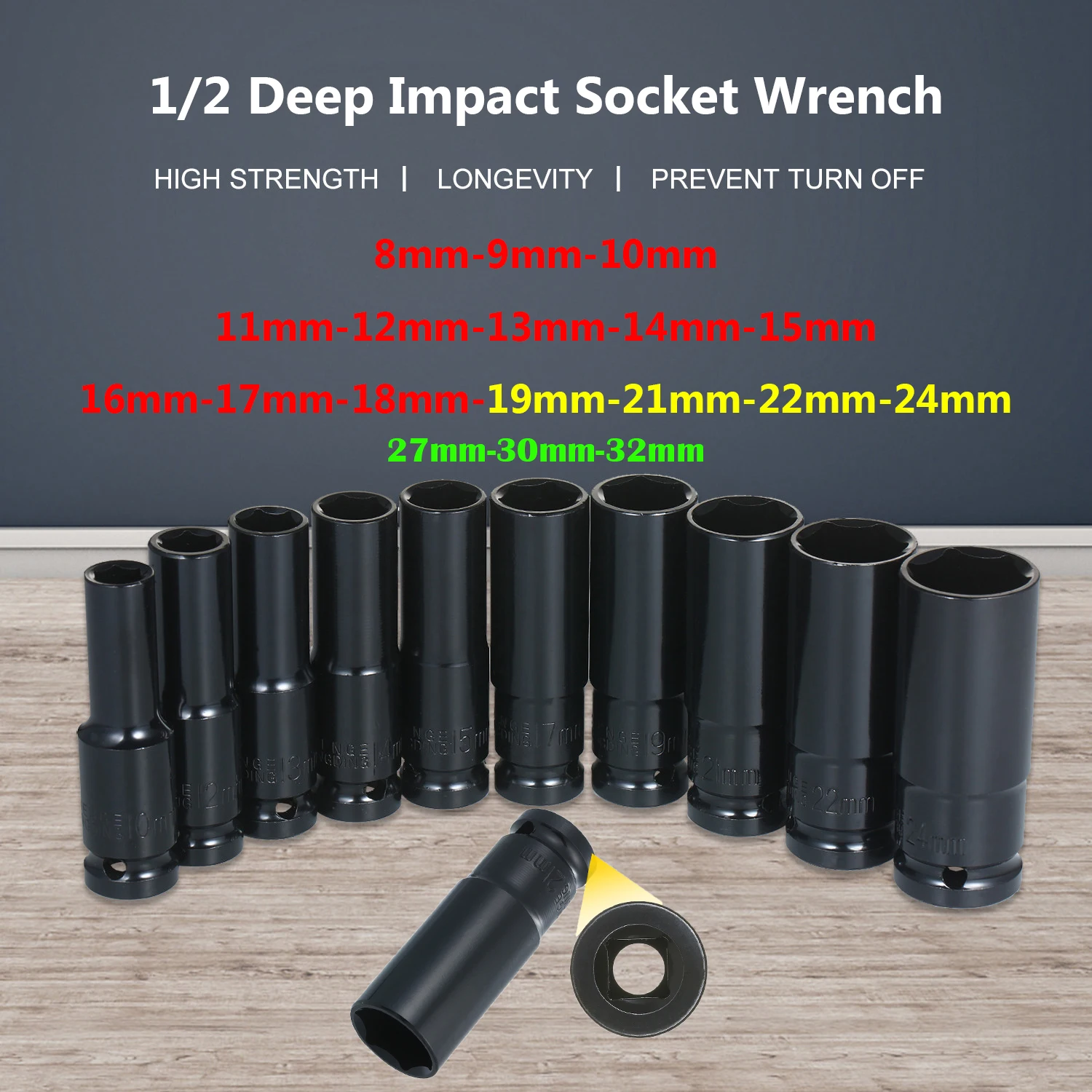 12DriveDeepImpactWrenchHeadSet832mmHexagonSocketWrench78mm