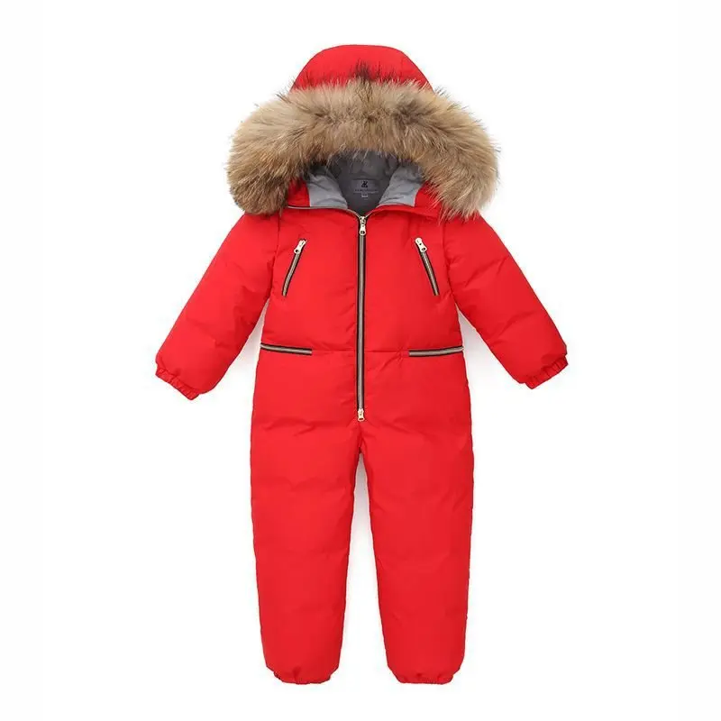 Children's One-Piece Ski Suit Older Children down Jacket Boys Fleece-lined Cold Extra Thick Girl's down Coat Jacket Suit