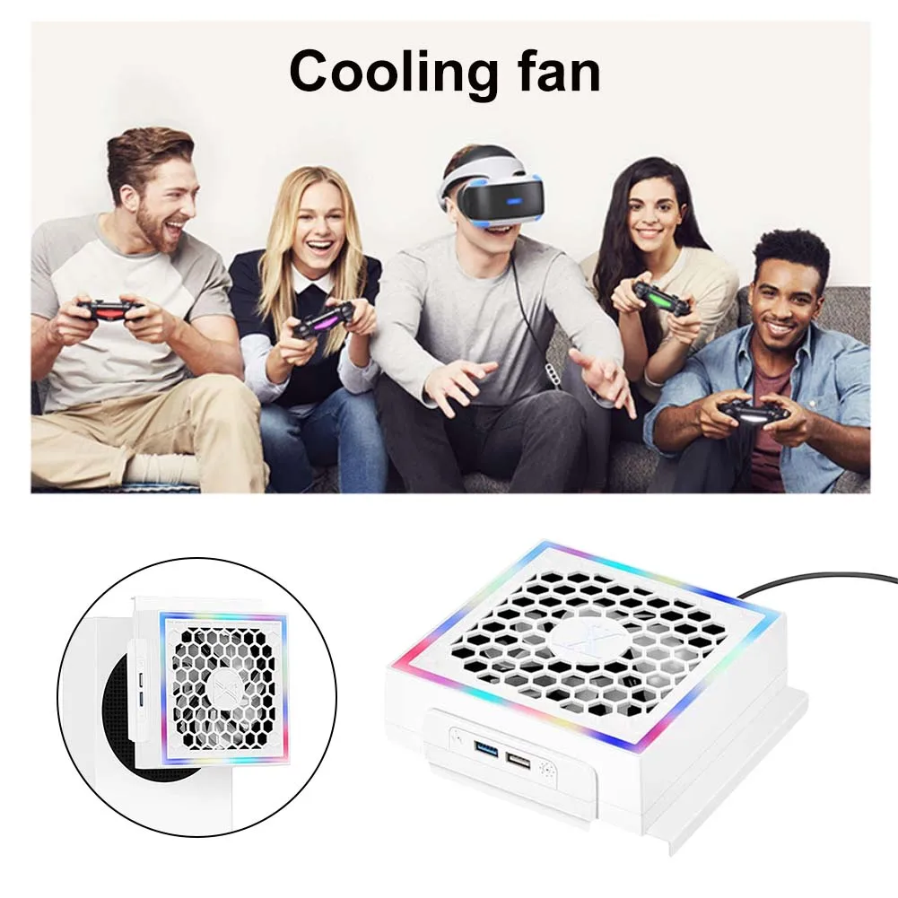 Xbox 시리즈 S용 LED 냉각 선풍기 분위기 조명, 3 단 기어 조절 가능, 콘솔 선풍기 냉각, 7 가지 조명 모드 장식, 5V 2.4A