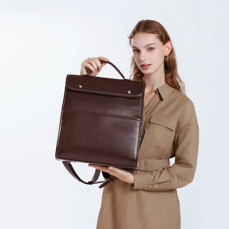Leather Business Retro Backpack Women New Fashion Simple Large Capacity Computer Backpack