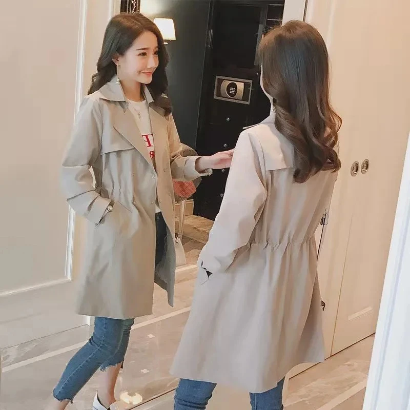 

Windbreaker Jacket Female 2022 Spring Autumn New Korean Temperament Slim Trench Coat Womens Long Thin Plus Size Casual Overcoat