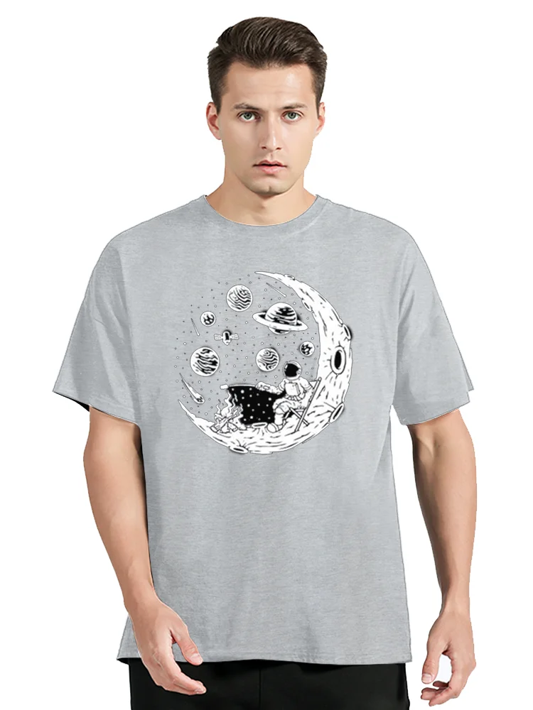 T-shirt High Quality Cotton Funny Astronaut Moon Barbecue Print Casual T shirt Tee Tops Men's Clothing Oversized Tshirt_voghion.com