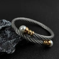 New Braided Bracelets Women Men Fashion Punk Pearl Open Cuff Bracelet Bangles Stainless Steel Wrist Metal Jewelry Accessories 1