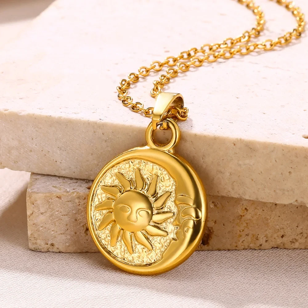 Vine Fucking Difference Moon Sun Round Necklace Gold Steel