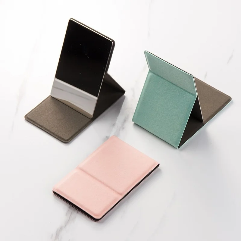 Makeup Mirror Portable Folding Stainless Steel Makeup Mirror Desktop PU Small Mirror Makeup Beauty Tools Travel Purse Mirrors
