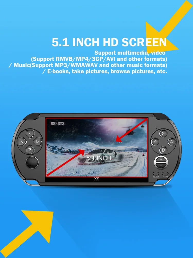 X1/X9/X12 Handheld Game Console Portable Handheld Nostalgic GBA/NES Video Game 5 Inch Large Screen Handheld